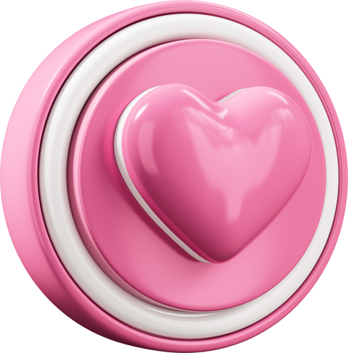 Heart circle button pink 3d icon isolated cutout